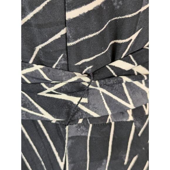 Ralph Lauren Women's Sz 4 Dress Midi Tie Belt Black Slate Cream Print Below Knee - Picture 7 of 8